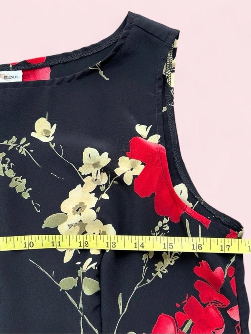 Black Floral Sheath Dress with Red & Cream Blooms - Picture 6 of 7